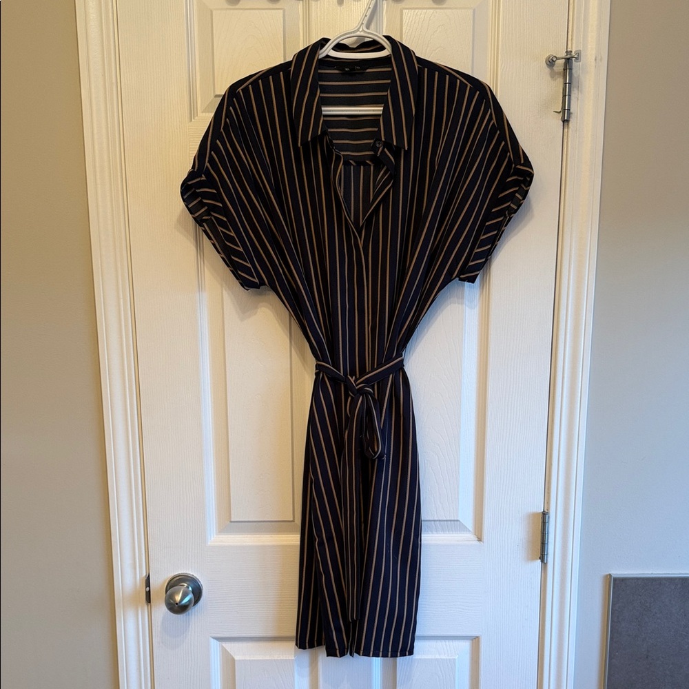 RW&CO. Black Midi Shirt Dress with Tan Stripes